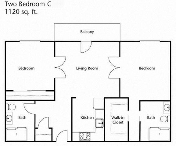 Two bedroom Two bathroom Floor Plan Two bedroom Two bathroom Floor Plan at Cogir of Rohnert Park, Rohnert Park, CA, 94928